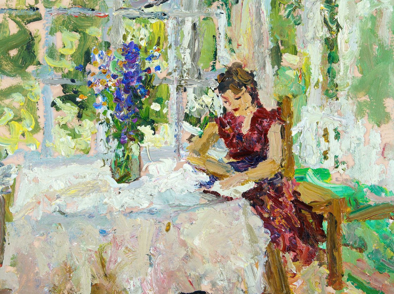 Alexander Nemtsov, Russian, b.1953- Woman with book; oil on panel, 34x45cmPlease refer to department