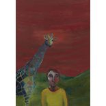 Gigi Sudbury, British School, late 20th century- Giraffe at Sunset, 2002; mixed media on paper,