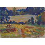 Fyffe Christie, British 1918-1979- Fields Eysford; gouache, signed and dated 1974, 17x24.5cm: