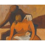 British School, early-mid 20th century- Two crouching figures; oil on card, signed 'Robert' and