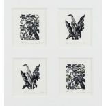 German School, mid 20th century- Foliage studies; linocuts, four in shared mount, each signed,