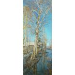 Alexander Nemtsov, Russian, b.1953- Painting with birch tree; Oil on canvas, 176x69cmPlease refer to