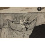 Surrealist School, mid-20th century- Figures in a boat; pen and black ink and felt tip pen,