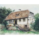 German School, mid-late 20th century- House in woodland; watercolour, signed indistinctly and