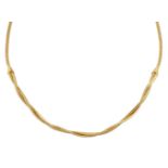 A flexible necklace, of textured rectangular link design with twin row entwined front, length 42.0cm