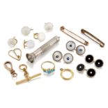 A small group of jewellery, cufflinks and other items, comprising: a late 19th century gold and