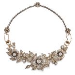 A late 19th century diamond necklace, the front composed of three old-cut diamond graduated floral
