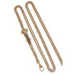 A late 19th / early 20th century gold guard chain, of curb link design with rose-cut diamond and