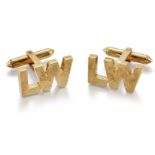 A pair of cufflinks, modelled as textured 'LW' monograms to hinged bar fittings, width 2.