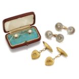 A small group of accessories, comprising: a pair of early 20th century mother-of-pearl and seed