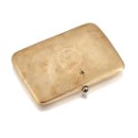 An early 20th century gold cigarette case, of rounded rectangular form with cabochon sapphire push-
