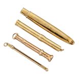 A small group of gold items, comprising: an 18ct gold slide action pencil, damaged, hallmarks