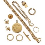 A group of miscellaneous 18ct gold jewellery, comprising: an 18ct gold circular zodiac pendant, 17.
