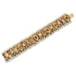 A 20th century Indian gem and cultured pearl Navaratna bracelet, composed of strung rectangular