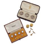 A group of antique buttons, studs and cufflinks, comprising: a set of three gold, reverse painted
