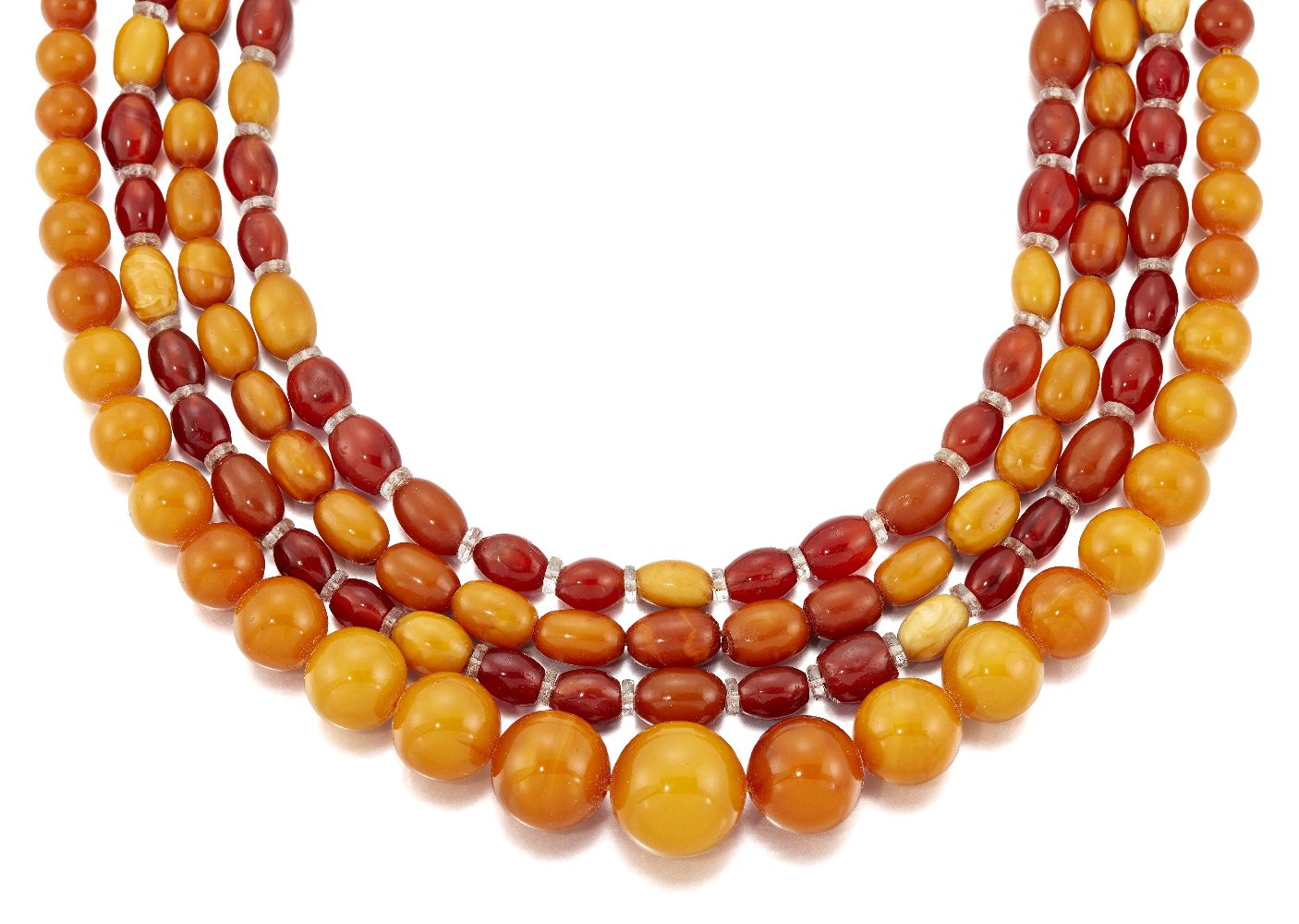 Amendment: Please note that two of the necklaces are mostly agate beads with amber spacers. Four a