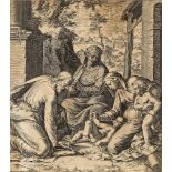 Cornelis Cort, Dutch c. 1533-c.1578- The Holy Family with Saints Anne and John the Baptist;