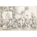 Giovanni Andrea Podesta, Italian 1608-1673- Allegory with Cupids; etching, 27x40.5cm (unframed)