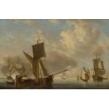 Follower of Charles Brooking, British 1723-1759- Dutch shipping with a frigate firing the mid-day