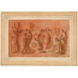 Neapolitan School, early 17th century- Biblical scene with a figure kneeling before Christ; pen