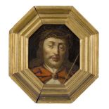 Hispano-Flemish School, 17th century- Portrait of Christ as Man of Sorrows; oil on hexagonal
