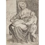 Annibale Carracci, Italian 1560-1609- The Virgin seated holding a pillow on her lap with the young