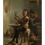 Manner of Adriaen Brouwer, mid-19th century- Men drinking and smoking in an interior; oil on canvas,