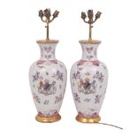 A pair of Samson porcelain vases, late 19th century, converted to table lamps, of baluster form,