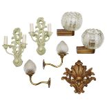 A selection of decorative light fittings, 20th Century and later, comprising a pair of glass and