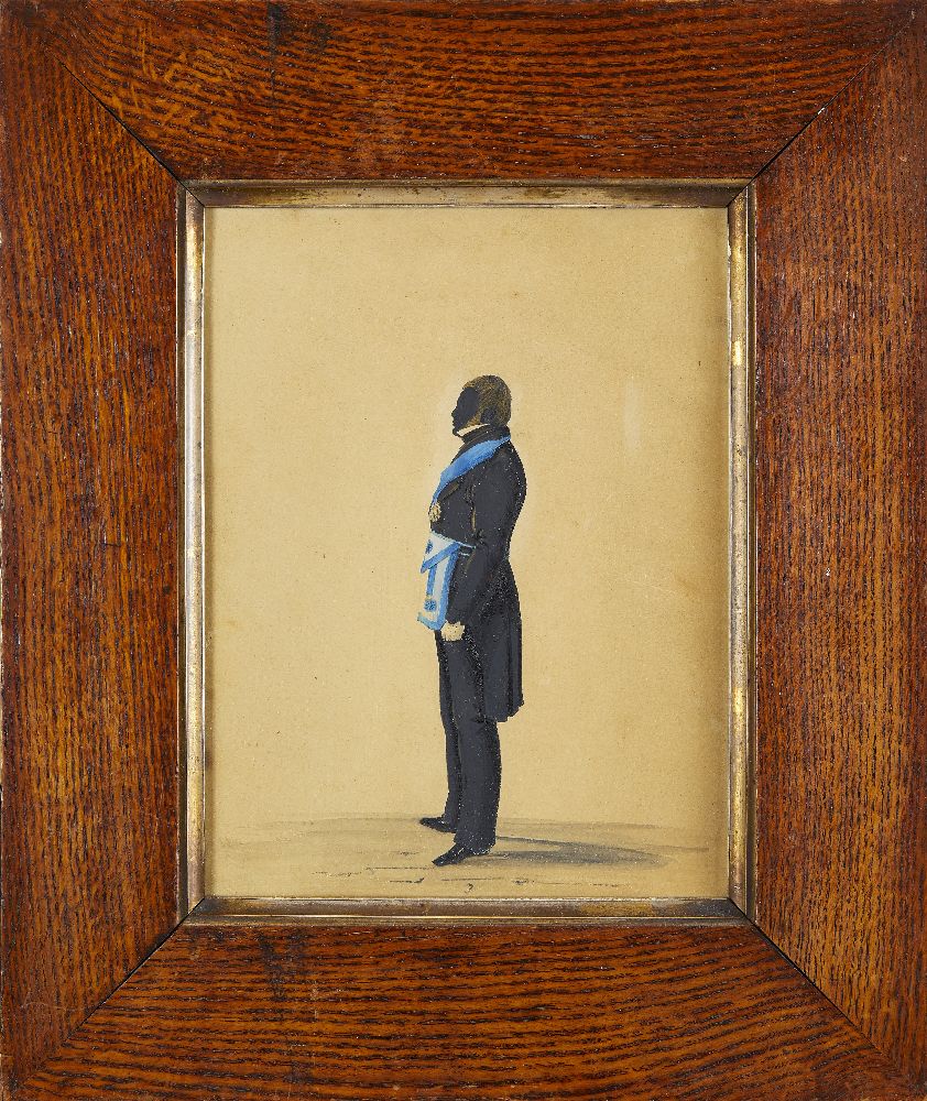 British School, 19th Century, A Masonic portrait miniature, Watercolour gouache on paper, Full-