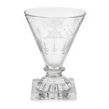 A George III Masonic drinking glass, c. 1790, with conical form bowl, to a lemon squeezer base (