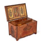 A rare George III satinwood secret door oblong box, inlaid with shells, with a pair of end doors,