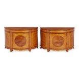 A pair of unusual Hepplewhite-style satinwood demi-lune miniature inlaid commodes, late 19th