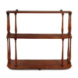 A set of George III small satinwood three-tier hanging shelves, baluster spindles holding three D