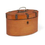 A French satinwood and cut-steel oval four-division tea caddy, the two lids revealing four