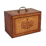 An unusual George III satinwood inlaid letters box, late 18th century, with brass handled and inlaid