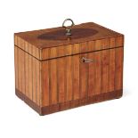 A George III satinwood and banded two division tea caddy, with lidded interior, 16cm wide