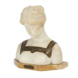 Lenter, A.G. Alabaster and bronze bust, titled plaque “Meditation” Signed 18cm highPlease refer to