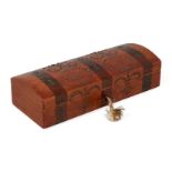 A French satinwood glove box, 19th century, banded with rosewood and cut-steel nail-head decoration,
