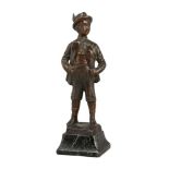 Ernst Beck, Austrian, (1879-1941) Boy with feather in his hat Signed Bronze on marble base 15cm