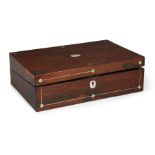 A Regency rosewood and mother of pearl writing box, void interior, 36cm widePlease refer to