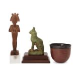 Three reproduction Egyptian style objects, including a round-bottomed ‘black-top’ type vessel, 6.
