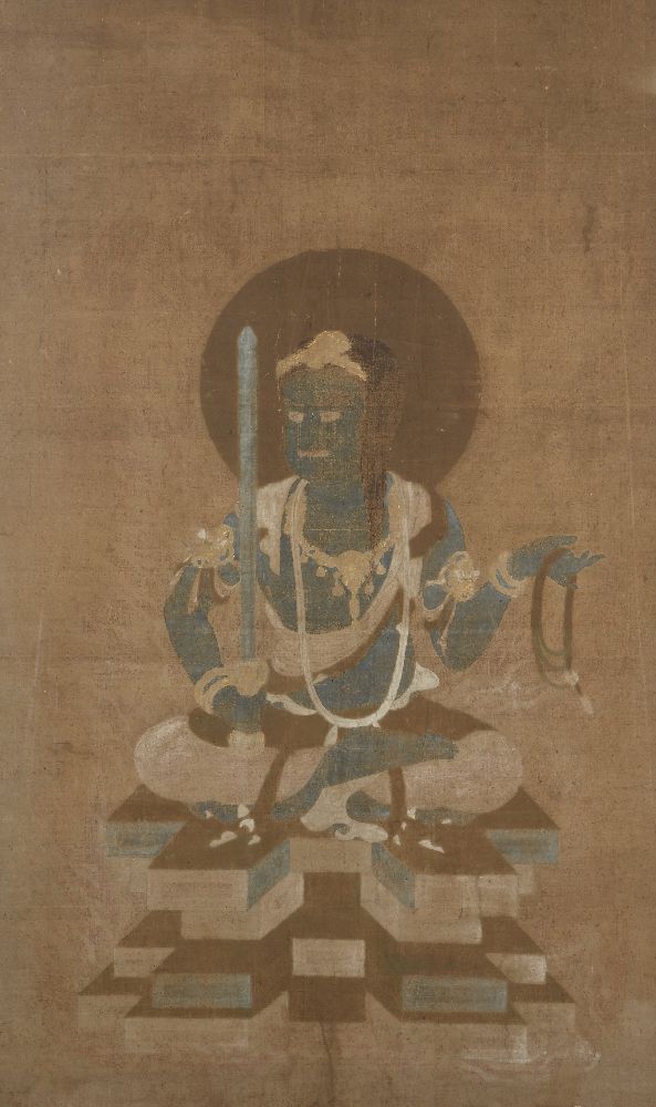 A Japanese painting of buddhist figure Acala, Edo period, ink and colour on silk, Acala seated in