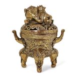 Property of a Gentleman (lots 36-85) A Chinese gilt-bronze 'elephant' tripod censer and cover,