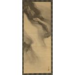 Otamoto Toyohiko, Japanese 1773-1845, hanging scroll, ink on silk, depicting a three toed dragon,