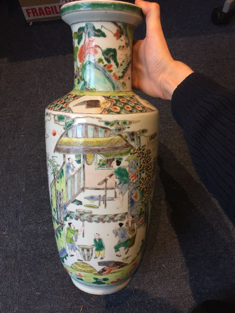 A Chinese porcelain 'silk production' rouleau vase, late Qing dynasty/ Republic period, painted in - Image 23 of 28