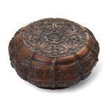 A Chinese carved suanzhi wood treasure box and cover, 18th/19th century, of decagonal lobed form