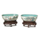 A pair of Chinese porcelain oval bowls, Jiaqing period, each painted to the exterior with 'tribute