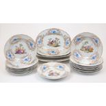 A group of Meissen ceramic plates and dishes, 19th Century, of white ground with gilt scalloped rims
