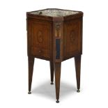 A Dutch satinwood, ebony and inlaid jardiniere, late 18th century, of square chamfered form, with